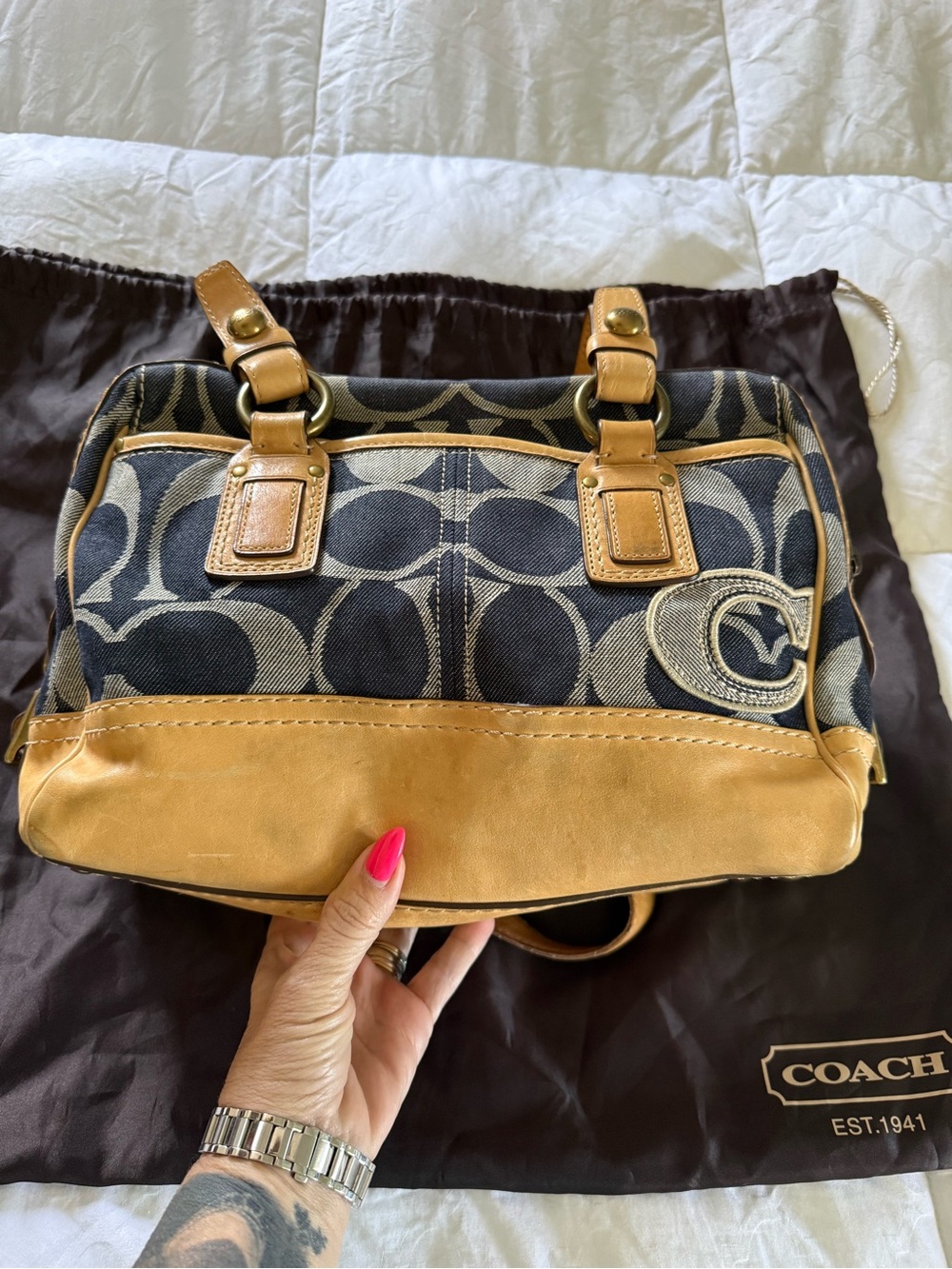 Vintage Coach Lily Legacy Signature Denim Satchel w/ Vachetta Leather Trim - Picture 3 of 11